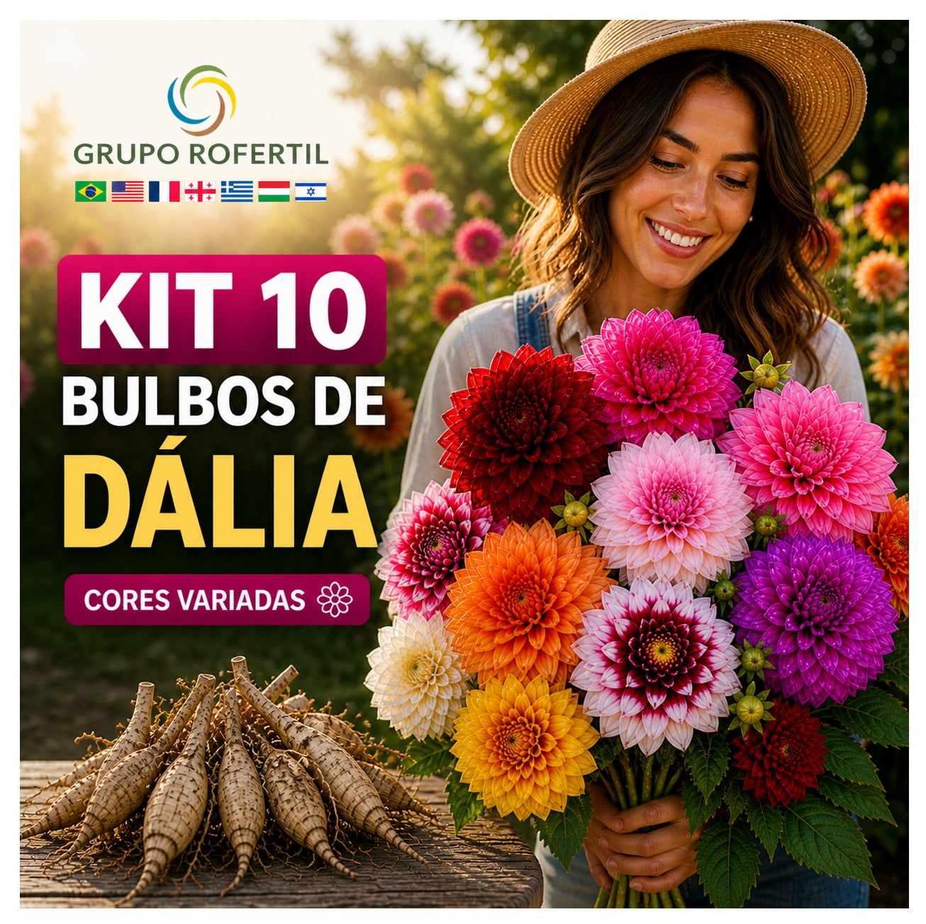 Kit 10 Bulbos de Dália Cores Variadas  Jardim Bonito Sem Complicação